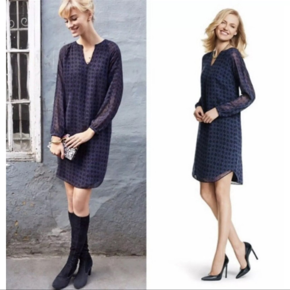 Cabi #3102 Diamond Print Harlequin Tunic Shift Dress Long Sleeve Size XS